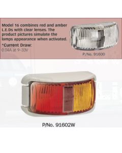Narva 91602W 9-33 Volt L.E.D Side Marker Lamp (Red / Amber) with White Base and 0.5m Cable