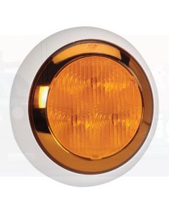 Narva 94335W 9-33 Volt L.E.D Rear Direction Indicator Lamp (Amber) with Chrome Ring, 0.5m Hard-Wired Sheathed Cable and Contoured 150mm White Base